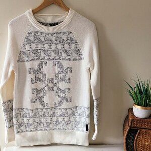 Roots Sweater Womens XS Cream and Black Aztec Pattern Chunky Knit Wool Blend